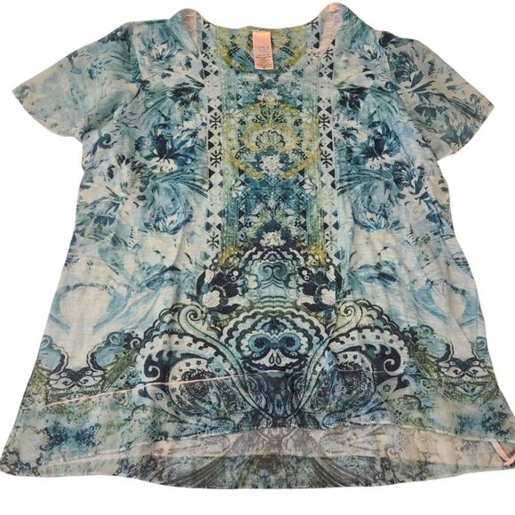 Time And True Top Boho Print Rhinestones Short Sleeves Lightweight Women… - Picture 8 of 11